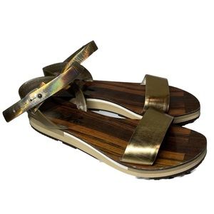 LANVIN Gold Bride Cheville Sandals Women’s 41 (US-10) Flats Ankle Strap, Italy